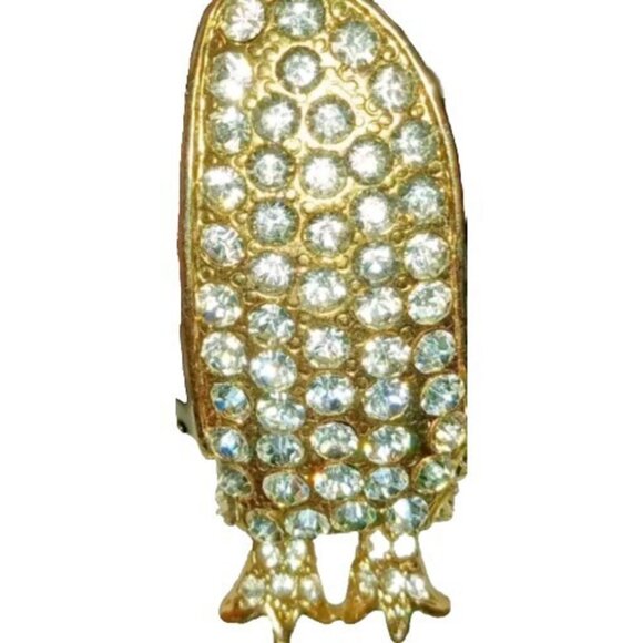 Vintage Gold Tone Black Enamel Penguin Pendant Necklace Clear Rhinestone Figural - Picture 6 of 7